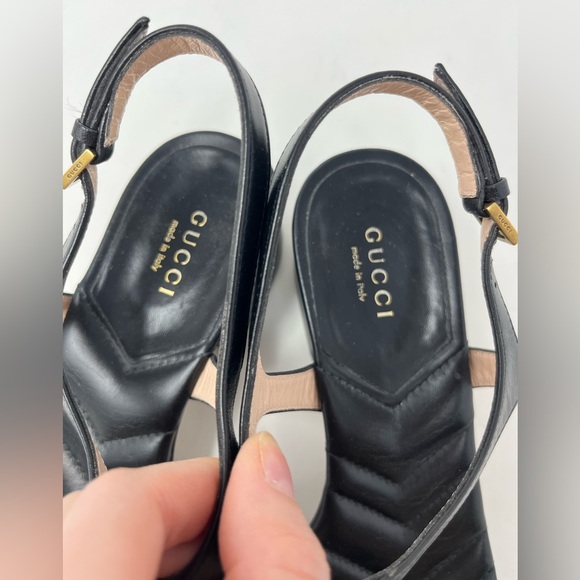 Gucci GG Marmont Chevron Quilted Chunky Block Heel Thong Sandal Black size 37 EU - Picture 5 of 7